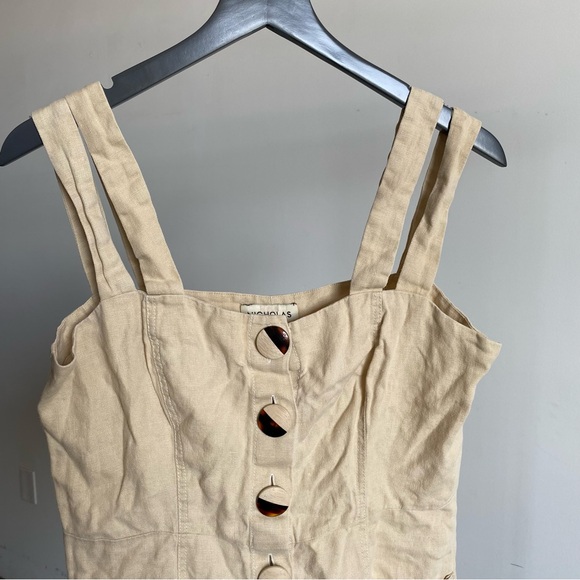 Nicholas Beige Button Front Double Strap Linen Mini Dress Sz 8 - Picture 4 of 9
